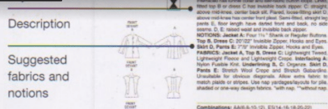 PATTERN SHOWING FABRIC SUGGESTIONS